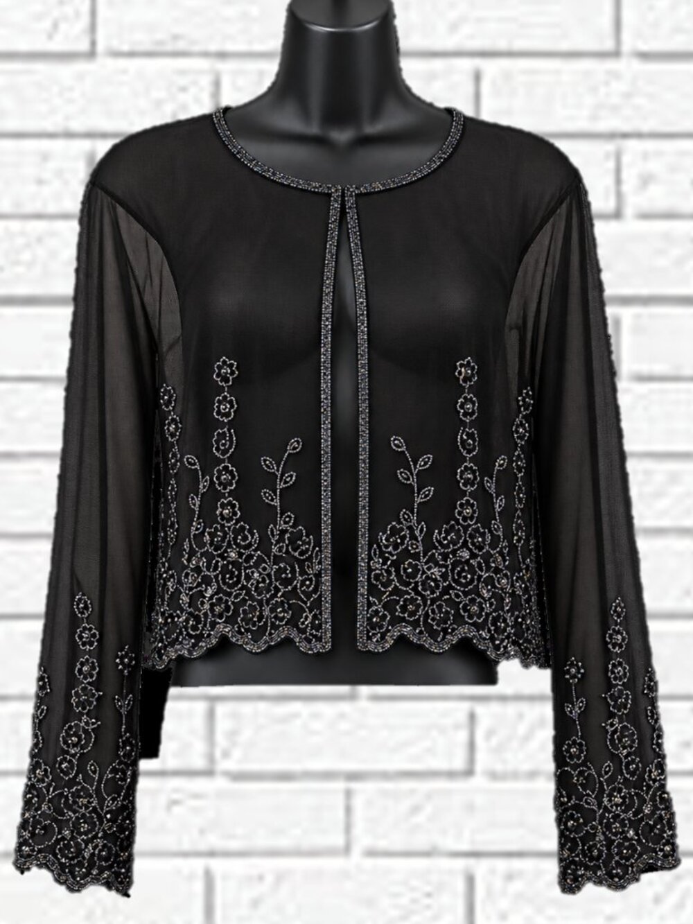 J Kara, New York | Beaded Bolero Sheer Evening Jacket